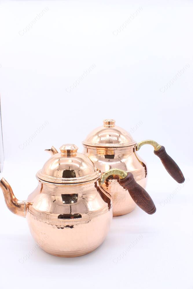 Copperdone Gaziantep Style Handmade Hand Hammered Large Size Copper Teapot Tea Kettle Shiny Copper Color - 3