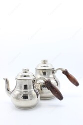 Copperdone Gaziantep Style Handmade Hand Hammered Turkish Copper Teapot Tea Kettle Shiny Silver Color - 3