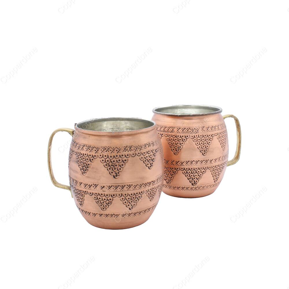 Copperdone Grape Motif Hand Engraved Chisel Work Turkish Copper Mug Masrapa Cup Moscow Mule - 1