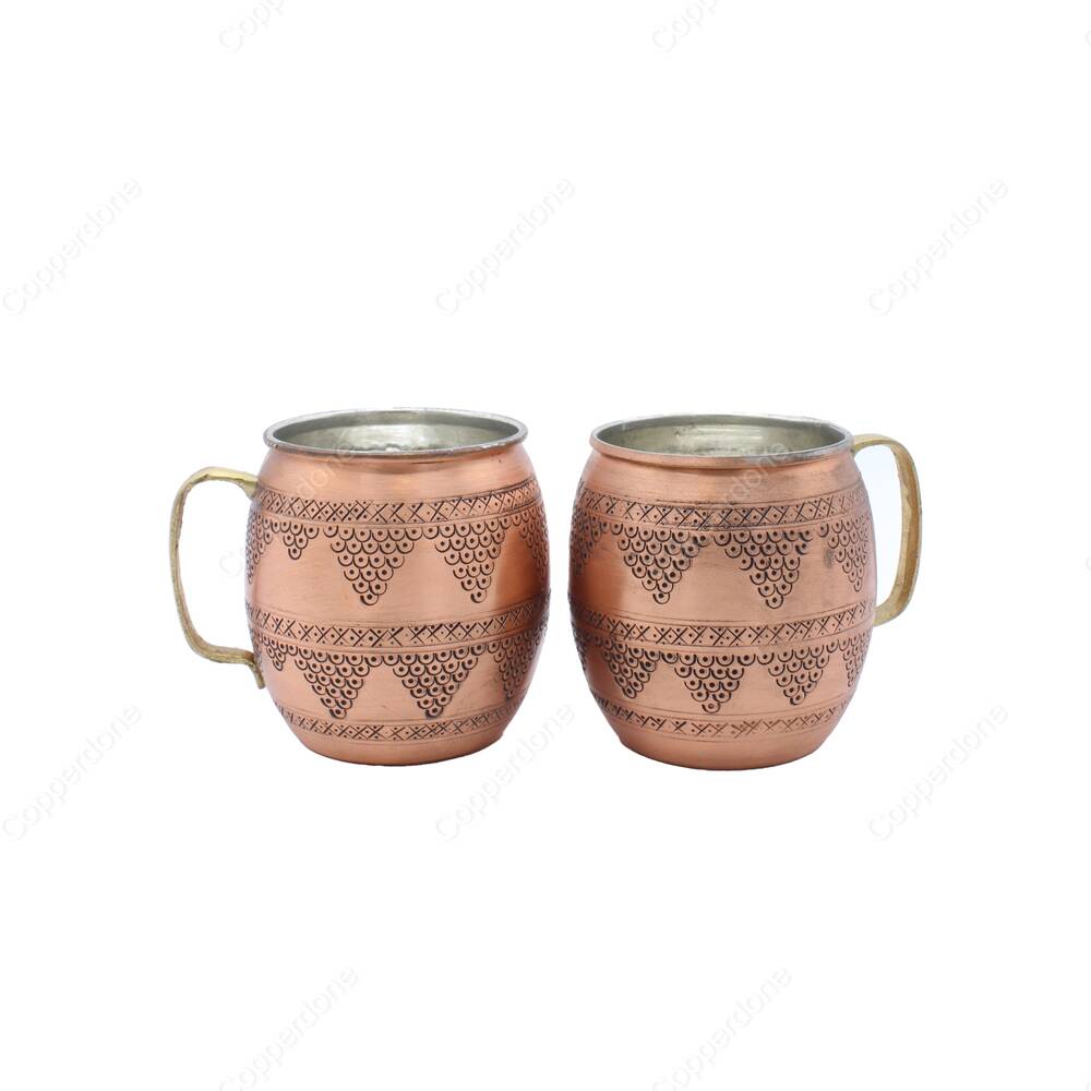 Copperdone Grape Motif Hand Engraved Chisel Work Turkish Copper Mug Masrapa Cup Moscow Mule - 2