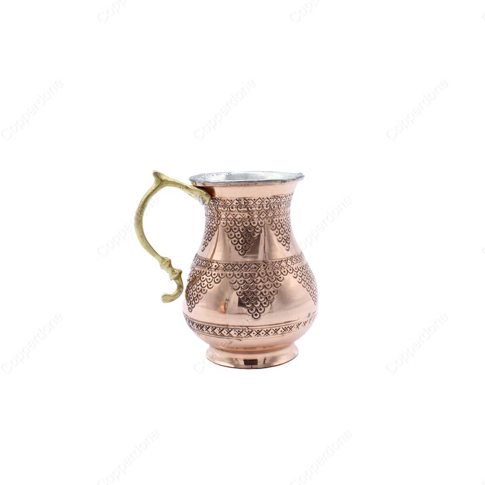 Copperdone Grape Motif Hand Engraved Chisel Work Turkish Copper Mug Masrapa Cup Shiny Copper Color - 1