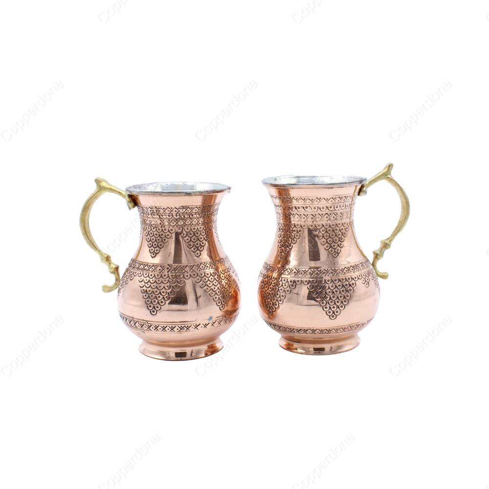 Copperdone Grape Motif Hand Engraved Chisel Work Turkish Copper Mug Masrapa Cup Shiny Copper Color - 2