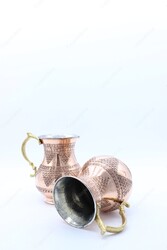 Copperdone Grape Motif Hand Engraved Chisel Work Turkish Copper Mug Masrapa Cup Shiny Copper Color - 3