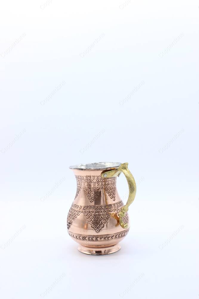 Copperdone Grape Motif Hand Engraved Chisel Work Turkish Copper Mug Masrapa Cup Shiny Copper Color - 4