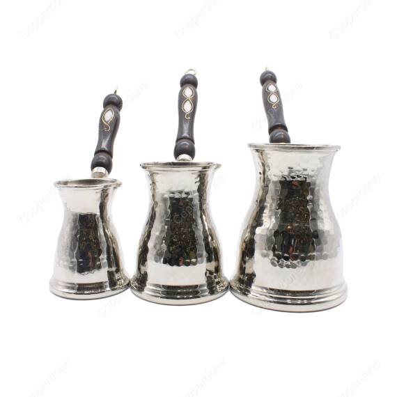 Copperdone Hand Hammered Authentic Copper Coffee Pot Turkish Greek Arabic Coffee Maker Set Silver Color - 1