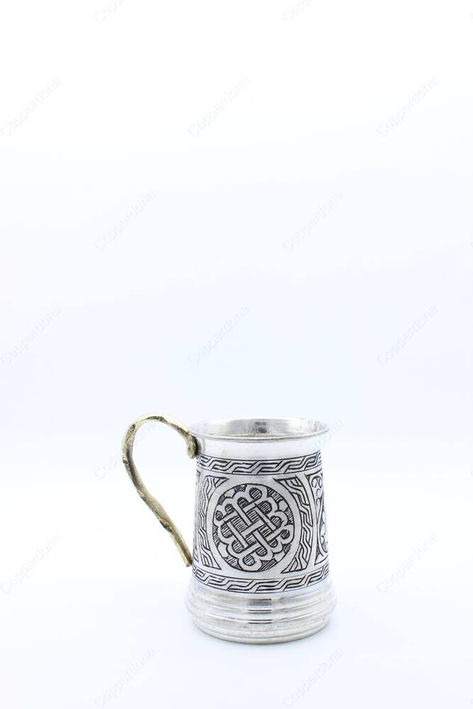 Copperdone Handcrafted Chisel Work Turkish Copper Mug Masrapa Cup Antic Silver Color Model 1 - 3