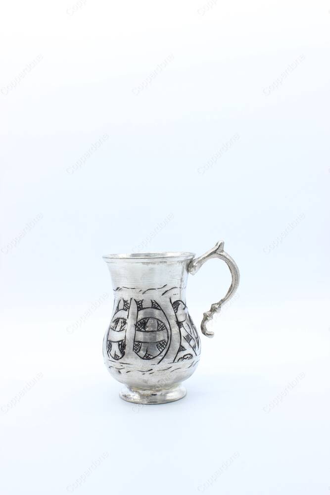 Copperdone Handcrafted Chisel Work Turkish Copper Mug Masrapa Cup Antique Silver Color - 4