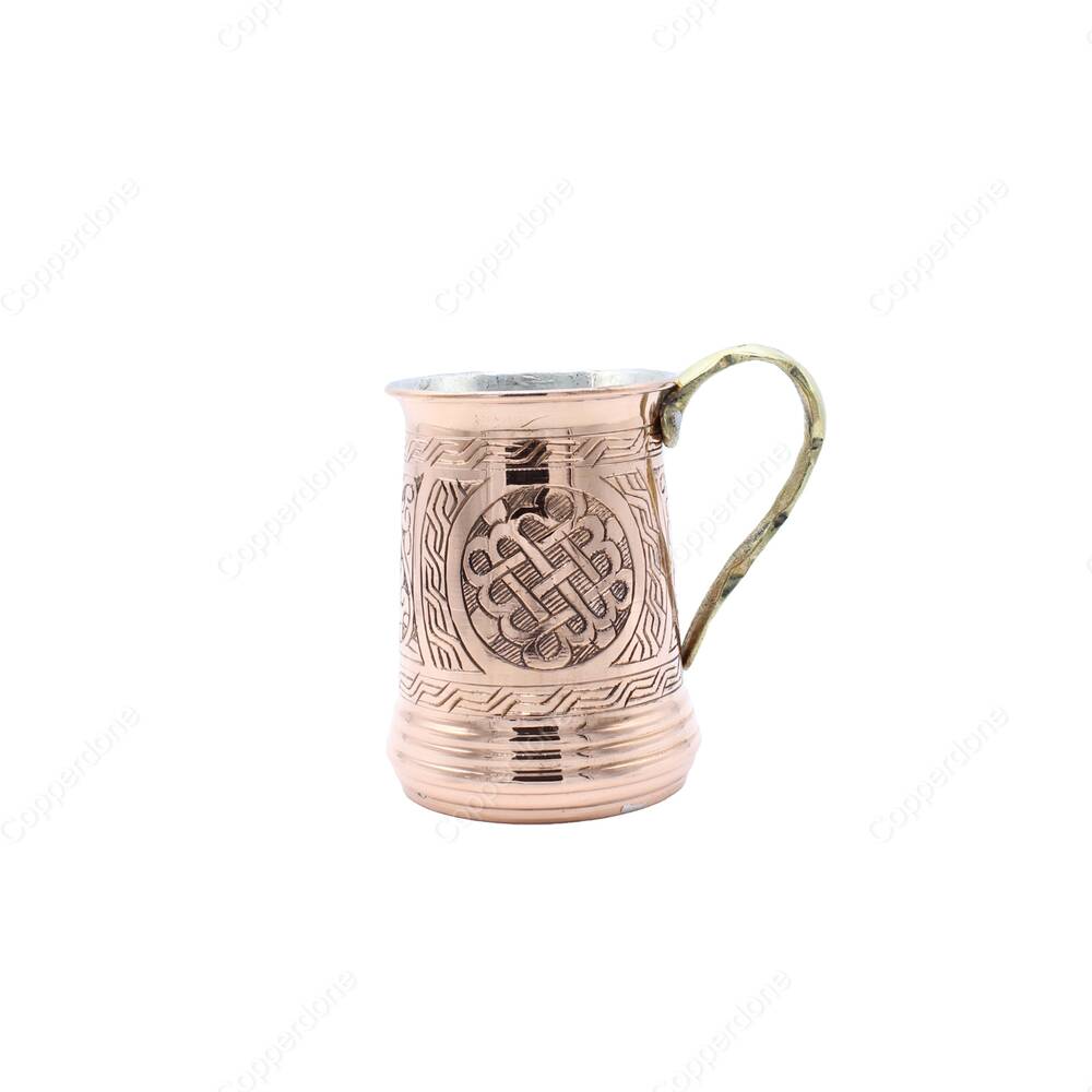 Copperdone Handcrafted Chisel Work Turkish Copper Mug Masrapa Cup Shiny Copper Color Model 1 - 1