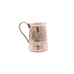 Copperdone Handcrafted Chisel Work Turkish Copper Mug Masrapa Cup Shiny Copper Color Model 1 - 2