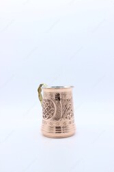 Copperdone Handcrafted Chisel Work Turkish Copper Mug Masrapa Cup Shiny Copper Color Model 1 - 4