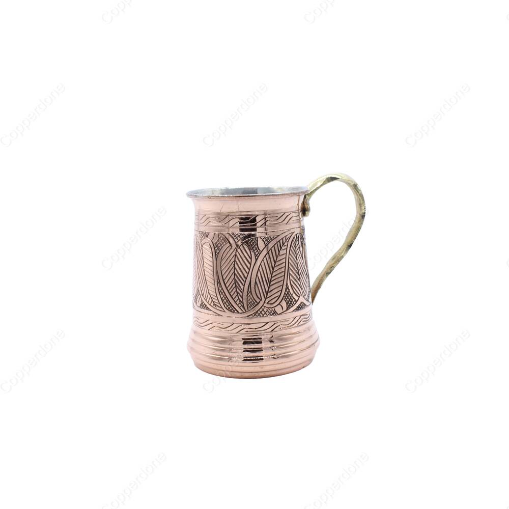 Copperdone Handcrafted Chisel Work Turkish Copper Mug Masrapa Cup Shiny Copper Color Model 2 - 1