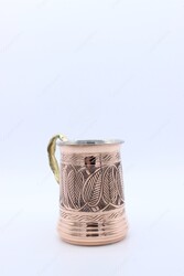 Copperdone Handcrafted Chisel Work Turkish Copper Mug Masrapa Cup Shiny Copper Color Model 2 - 4