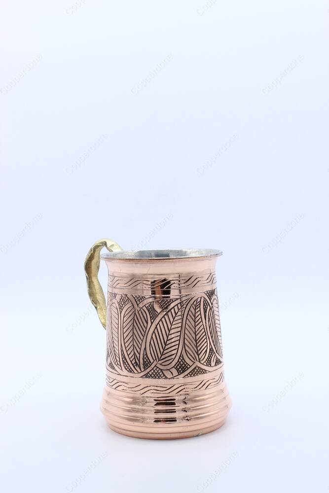 Copperdone Handcrafted Chisel Work Turkish Copper Mug Masrapa Cup Shiny Copper Color Model 2 - 4