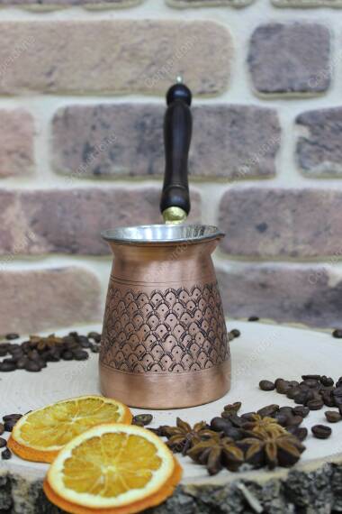 Copperdone Handmade Authentic Motif Hand Engraved Copper Coffee Pot Turkish Greek Arabic Coffee Pot Antic Copper Color Medium - 2