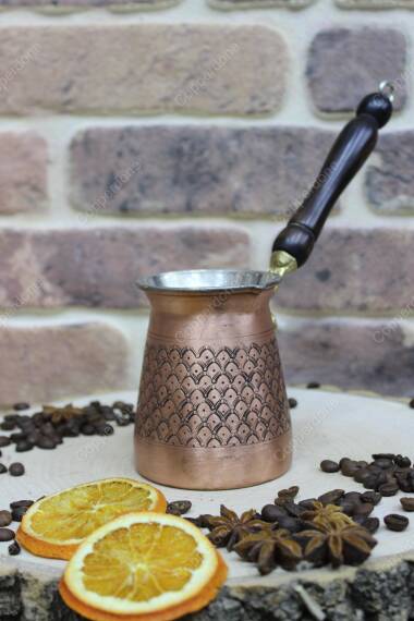 Copperdone Handmade Authentic Motif Hand Engraved Copper Coffee Pot Turkish Greek Arabic Coffee Pot Antic Copper Color Medium - 3