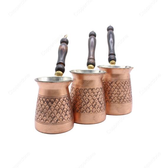 Copperdone Handmade Authentic Motif Hand Engraved Copper Coffee Pot Turkish Greek Arabic Coffee Pot Set Antic Copper Color - 1