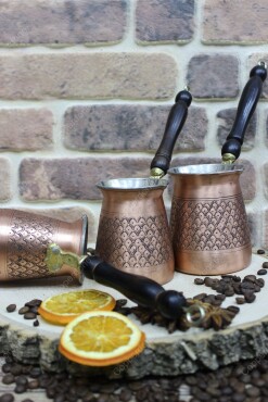 Copperdone Handmade Authentic Motif Hand Engraved Copper Coffee Pot Turkish Greek Arabic Coffee Pot Set Antic Copper Color - 4