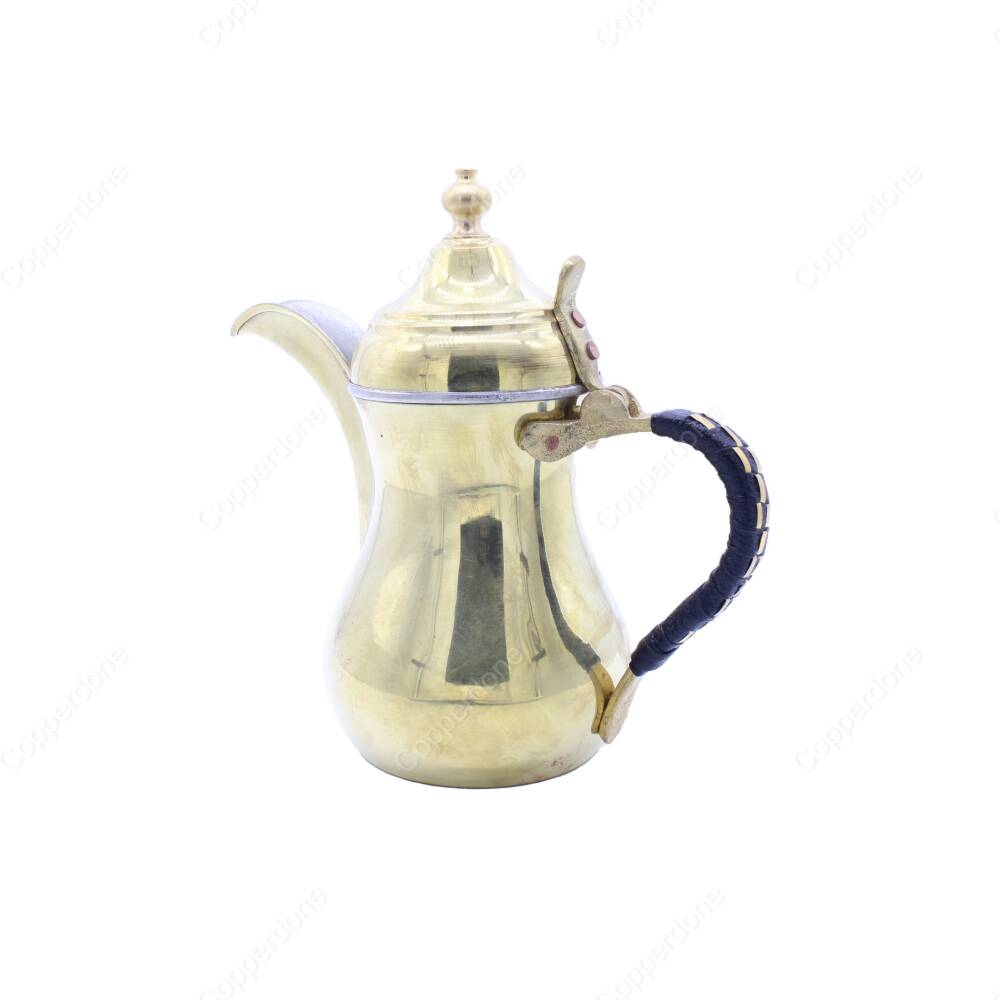 Copperdone Handmade Dallah Turkish Arabic Mırra Coffee Pot With Knitted Handle Gold Color - 2