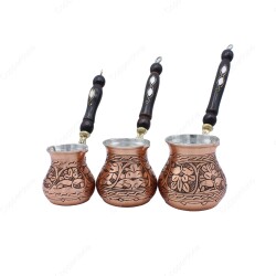 Copperdone Handmade Ethnic Motif Hand Engraved Copper Coffee Pot Cezve Ibrik Briki Turkish Greek Arabic Coffee Maker Set Antique Copper Color - 1