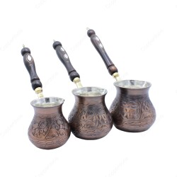 Copperdone Handmade Ethnic Motif Hand Engraved Copper Coffee Pot Cezve Ibrik Briki Turkish Greek Arabic Coffee Maker Set Vintage Copper Color - 2