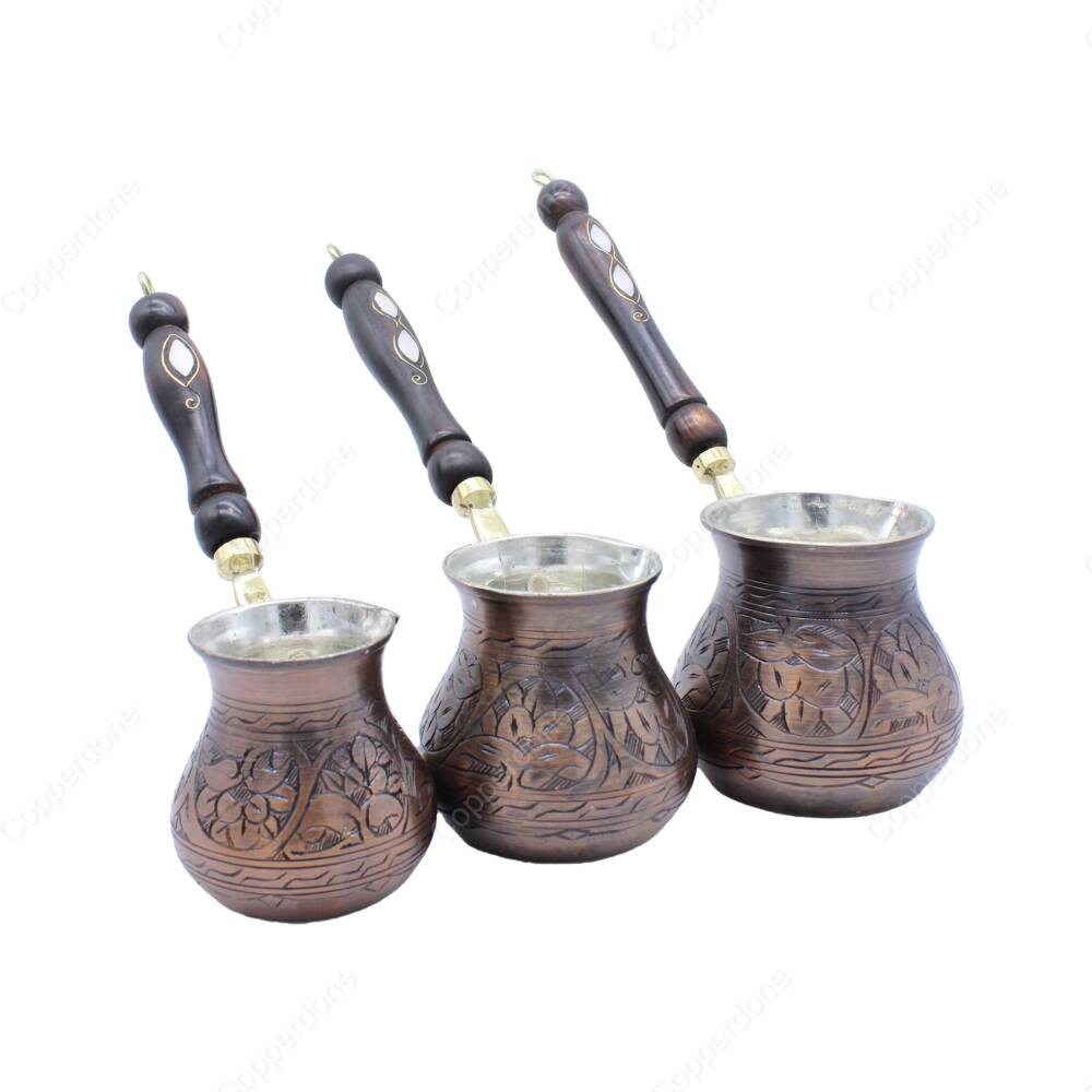 Copperdone Handmade Ethnic Motif Hand Engraved Copper Coffee Pot Cezve Ibrik Briki Turkish Greek Arabic Coffee Maker Set Vintage Copper Color - 2