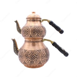 Copperdone Handmade Fine Hand Engraved Chisel Work Turkish Copper Teapot Tea Kettle Antique Copper Color MODEL 1 - 1