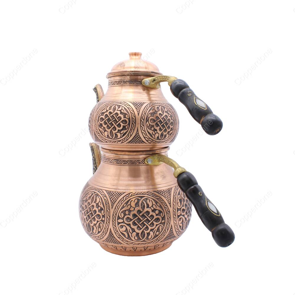 Copperdone Handmade Fine Hand Engraved Chisel Work Turkish Copper Teapot Tea Kettle Antique Copper Color MODEL 1 - 2