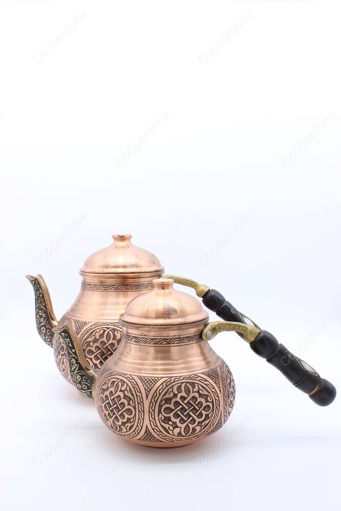 Copperdone Handmade Fine Hand Engraved Chisel Work Turkish Copper Teapot Tea Kettle Antique Copper Color MODEL 1 - 4