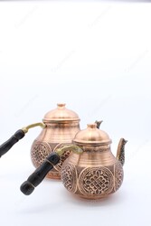 Copperdone Handmade Fine Hand Engraved Chisel Work Turkish Copper Teapot Tea Kettle Antique Copper Color MODEL 1 - 5