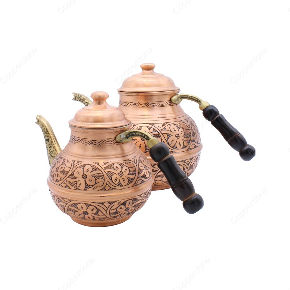 Copperdone Handmade Fine Hand Engraved Chisel Work Turkish Copper Teapot Tea Kettle Antique Copper Color MODEL 2 - 2