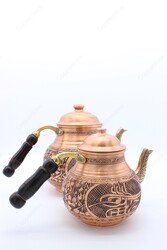 Copperdone Handmade Fine Hand Engraved Chisel Work Turkish Copper Teapot Tea Kettle Antique Copper Color MODEL 3 - 3