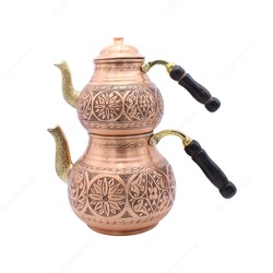 Copperdone Handmade Fine Hand Engraved Chisel Work Turkish Copper Teapot Tea Kettle Antique Copper Color MODEL 4 - 1