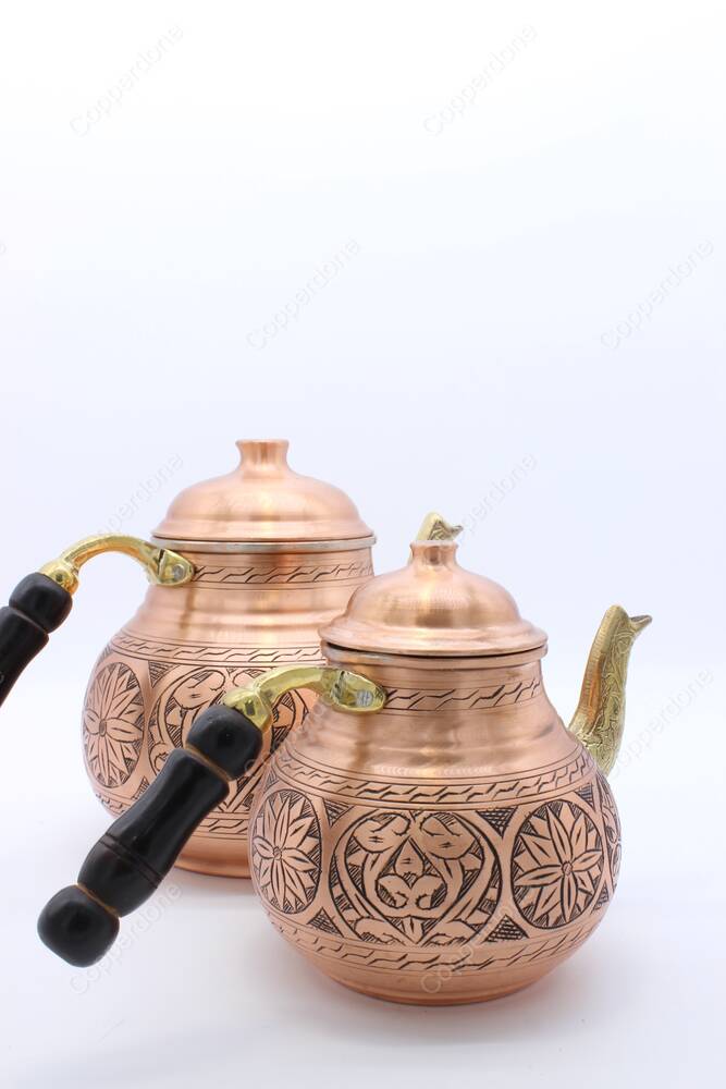 Copperdone Handmade Fine Hand Engraved Chisel Work Turkish Copper Teapot Tea Kettle Antique Copper Color MODEL 4 - 3