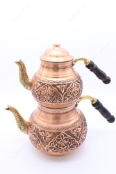 Copperdone Handmade Fine Hand Engraved Chisel Work Turkish Copper Teapot Tea Kettle Antique Copper Color MODEL 6 - 3