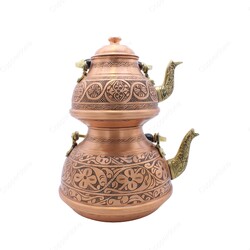 Copperdone Handmade Fine Hand Engraved Chisel Work Turkish Copper Teapot Tea Kettle Special Design Antique Copper Color - 1