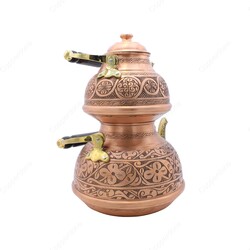 Copperdone Handmade Fine Hand Engraved Chisel Work Turkish Copper Teapot Tea Kettle Special Design Antique Copper Color - 2