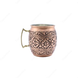 Copperdone Handmade Fine Hand Engraved Ottoman Pattern Chisel Work Turkish Copper Mug Masrapa Cup Moscow Mule Antique Copper Color - 2