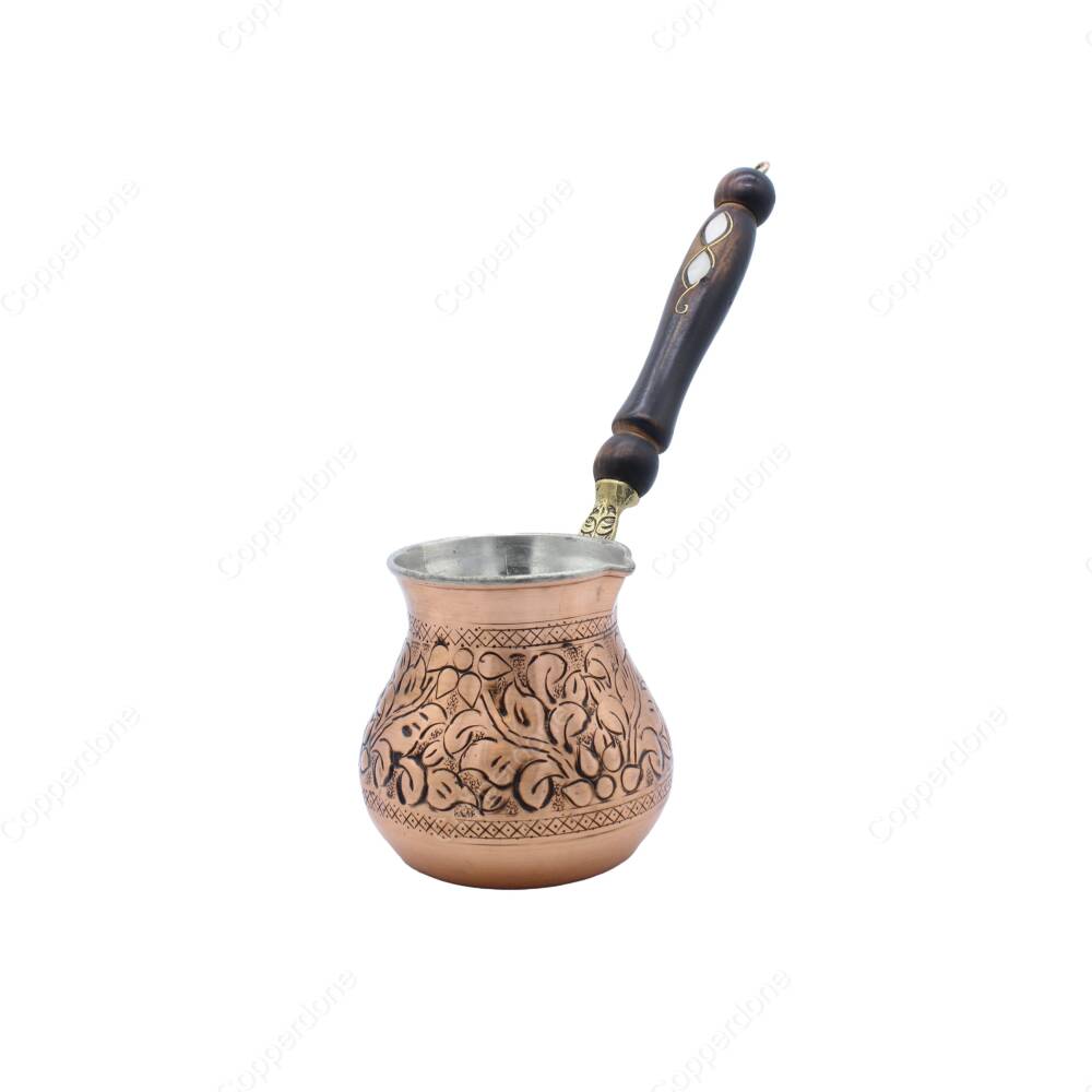 Copperdone Handmade Floral Motif Hand Engraved Copper Coffee Pot Cezve Ibrik Briki Turkish Greek Arabic Coffee Maker Antique Copper Color Medium - 1