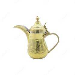 Copperdone Handmade Floral Motif Hand Engraved Dallah Turkish Arabic Mırra Coffee Pot With Brass Handle Gold Color - 1