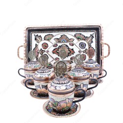 Copperdone Handmade Hand Crafted Copper Turkish Greek Coffee Tea Serving Set for 6 People Black Enameled Color - 1