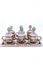 Copperdone Handmade Hand Crafted Copper Turkish Greek Coffee Tea Serving Set for 6 People Black Enameled Color - 3