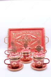 Copperdone Handmade Hand Crafted Copper Turkish Greek Coffee Tea Serving Set for 6 People Red Color - 3