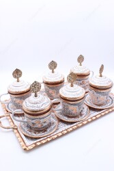 Copperdone Handmade Hand Crafted Copper Turkish Greek Coffee Tea Serving Set for 6 People White Color - 3