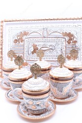 Copperdone Handmade Hand Crafted Copper Turkish Greek Coffee Tea Serving Set for 6 People White Color - 4