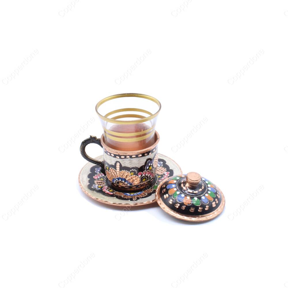 Copperdone Handmade Hand Crafted Copper Turkish Tea Glass Cup Black Enameled Color - 1