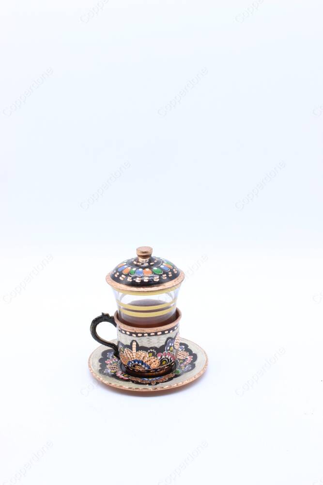 Copperdone Handmade Hand Crafted Copper Turkish Tea Glass Cup Black Enameled Color - 2