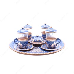 Copperdone Handmade Hand Crafted Copper Turkish Tea Serving Set for 4 People Blue Color - 2