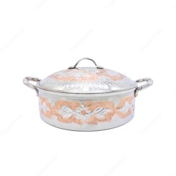 Copperdone Handmade Hand Embossed Floral Pattern Round Shape Authentic Copper Cooking Pot Cookware With Brass Handle Silver Color - 1