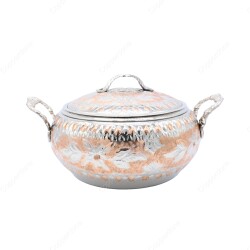 Copperdone Handmade Hand Embossed Floral Pattern Round Shape Copper Cooking Pot Cookware With Brass Handle Silver Color - 1