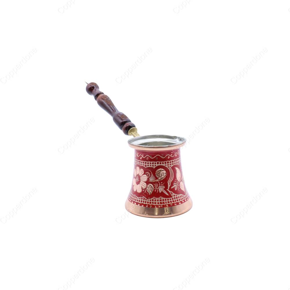 Copperdone Handmade Hand Embroidered Authentic Copper Coffee Pot Cezve Ibrik Briki Turkish Greek Arabic Coffee Maker with Red Color Large - 1